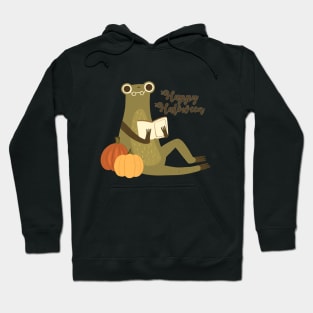 Autumn frog reading a book Happy Halloween Hoodie